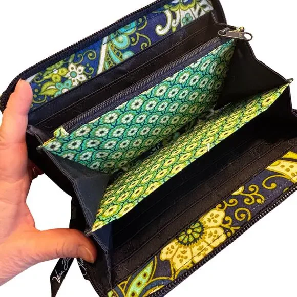Vera Bradley zip around wallet accordion interior zipper coin pocket blue green - Picture 5 of 7
